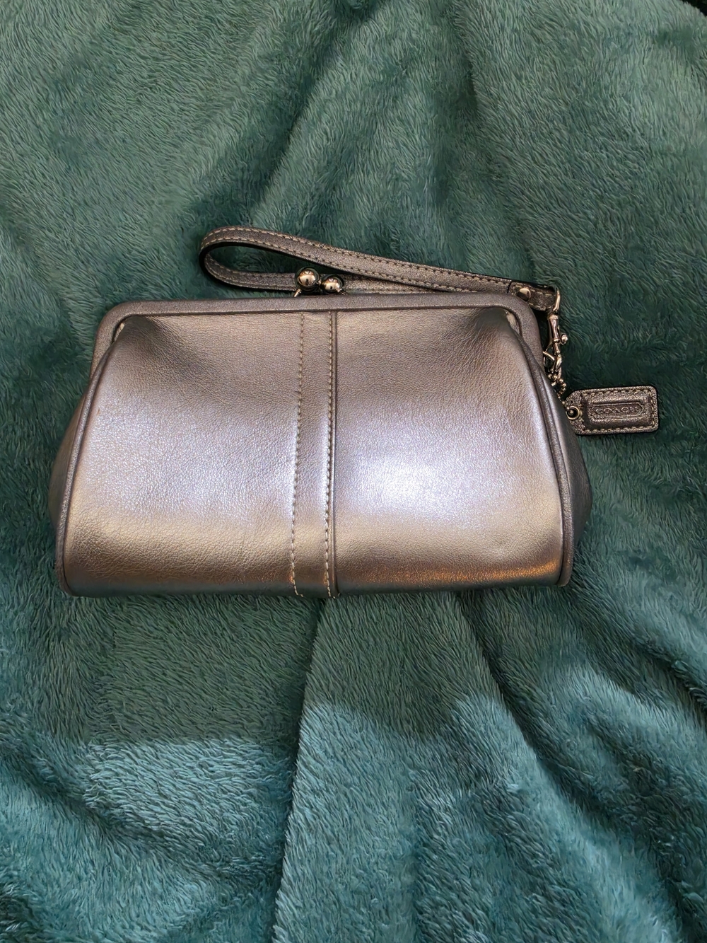 Coach Metallic Silver Leather Wristlet Clutch